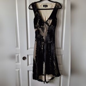 Vintage A.B.S by Allen Schwartz Black Sheer Lace Velvet Floral Midi Dress Y2K 6